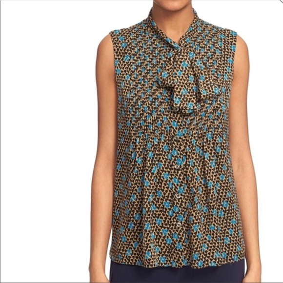 Diane Von Furstenberg Tops - DVF Aiden Silk Bow Neck Tie Blouse